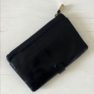 Hobo International Black Leather Bifold Wallet Floral Lining